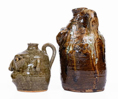 Two Alkaline-Glazed Georgia Stoneware Face Jugs