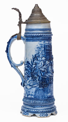 Cobalt-Decorated Stoneware Lidded Stein, attrib. White's Pottery, Utica, NY