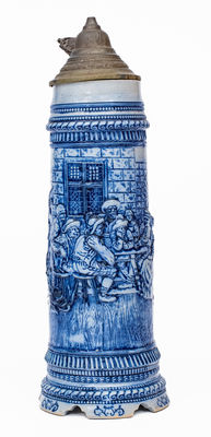 Cobalt-Decorated Stoneware Lidded Stein, attrib. White s Pottery, Utica, NY