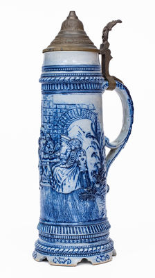 Cobalt-Decorated Stoneware Lidded Stein, attrib. White s Pottery, Utica, NY