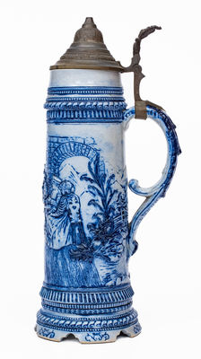 Cobalt-Decorated Stoneware Lidded Stein, attrib. White s Pottery, Utica, NY