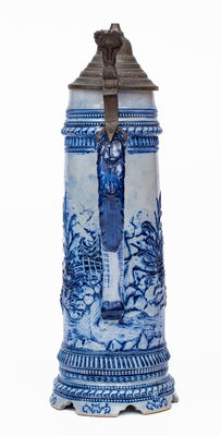 Cobalt-Decorated Stoneware Lidded Stein, attrib. White s Pottery, Utica, NY