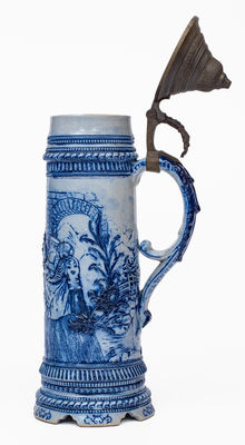 Cobalt-Decorated Stoneware Lidded Stein, attrib. White s Pottery, Utica, NY