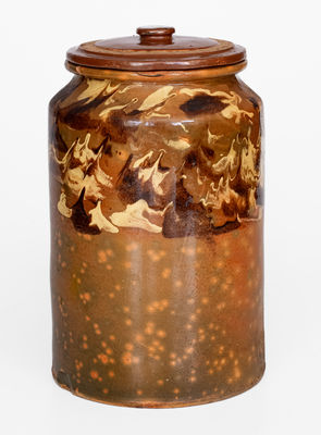 Rare New England Redware Jar w/ Marbled Slip Decoration, 19th century