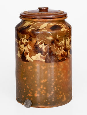 Rare New England Redware Jar w/ Marbled Slip Decoration, 19th century