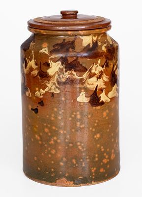Rare New England Redware Jar w/ Marbled Slip Decoration, 19th century