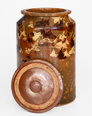 Rare New England Redware Jar w/ Marbled Slip Decoration, 19th century