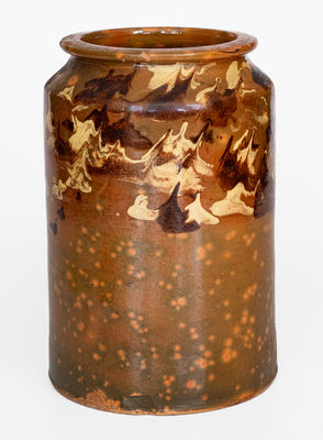 Rare New England Redware Jar w/ Marbled Slip Decoration, 19th century