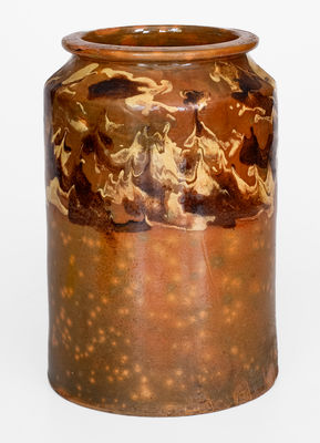 Rare New England Redware Jar w/ Marbled Slip Decoration, 19th century