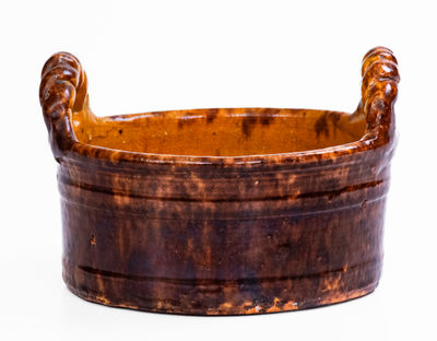 Small-Sized JOHN BELL / WAYNESBORO Redware Butter Tub, c1850-80