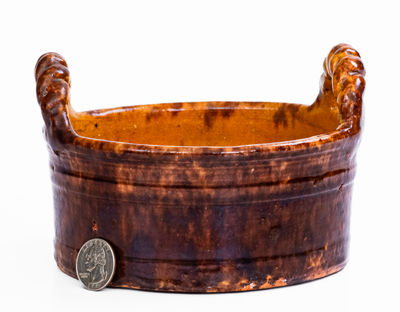 Small-Sized JOHN BELL / WAYNESBORO Redware Butter Tub, c1850-80