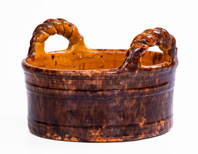 Small-Sized JOHN BELL / WAYNESBORO Redware Butter Tub, c1850-80