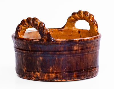 Small-Sized JOHN BELL / WAYNESBORO Redware Butter Tub, c1850-80