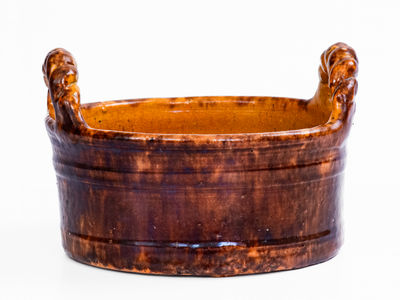 Small-Sized JOHN BELL / WAYNESBORO Redware Butter Tub, c1850-80