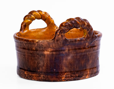 Small-Sized JOHN BELL / WAYNESBORO Redware Butter Tub, c1850-80