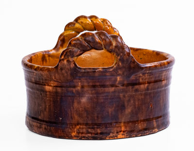 Small-Sized JOHN BELL / WAYNESBORO Redware Butter Tub, c1850-80