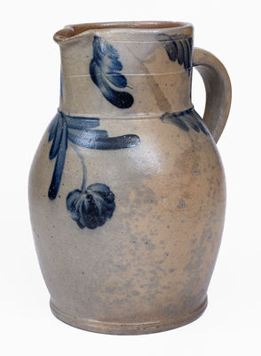 Baltimore Stoneware Pitcher w/ Cobalt Floral Decoration, c1860