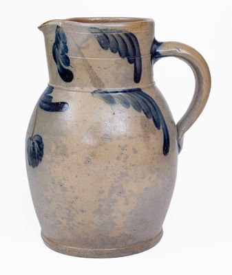 Baltimore Stoneware Pitcher w/ Cobalt Floral Decoration, c1860