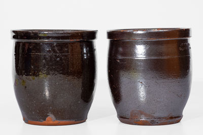 Two Glazed JOHN BELL / WAYNESBORO Redware Jars, c1850-80