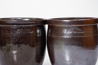 Two Glazed JOHN BELL / WAYNESBORO Redware Jars, c1850-80