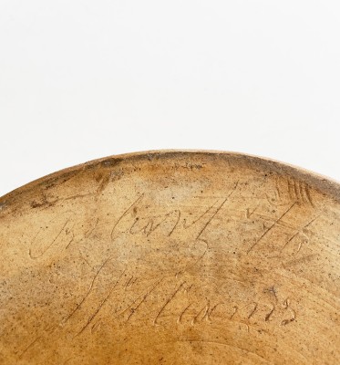 Outstanding Lidded Stoneware Cake Crock with Molded and Brushed-Cobalt Decoration, Stamped 