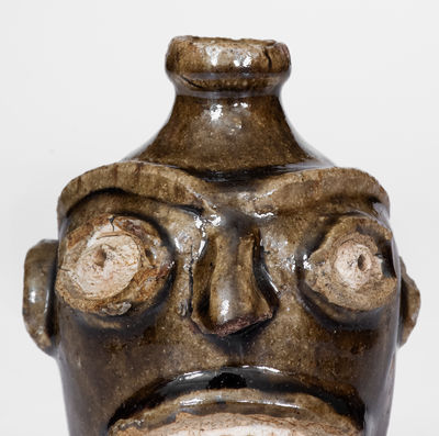 Rare Edgefield District, SC Stoneware Face Jug, 19th century, probably Thomas J. Davies Pottery
