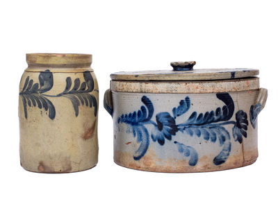 Two Pieces of Cobalt-Decorated Stoneware, attrib. Remmey Pottery, Philadelphia, PA