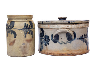 Two Pieces of Cobalt-Decorated Stoneware, attrib. Remmey Pottery, Philadelphia, PA