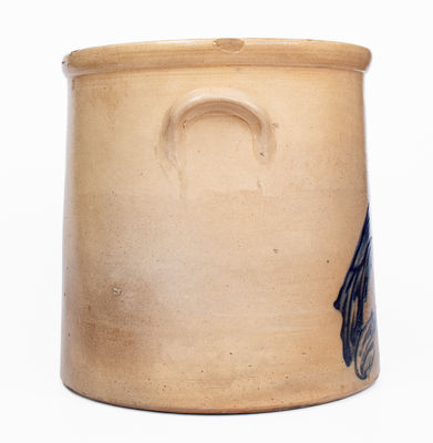 6 Gal. attrib. West Troy Pottery Stoneware Crock w/ Large Cobalt Bird Decoration