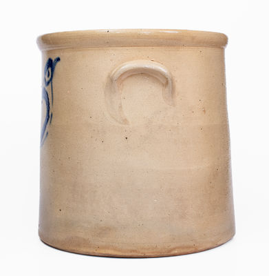 6 Gal. attrib. West Troy Pottery Stoneware Crock w/ Large Cobalt Bird Decoration
