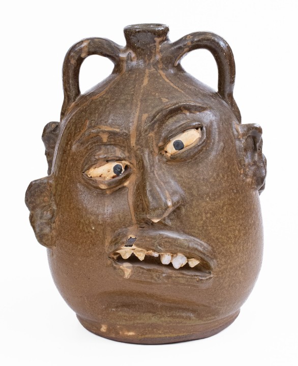 Lanier Meaders Alkaline-Glazed Stoneware Double Face Jug, Cleveland, GA, circa 1975