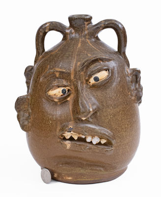 Lanier Meaders Alkaline-Glazed Stoneware Double Face Jug, Cleveland, GA, c1975