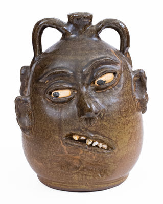 Lanier Meaders Alkaline-Glazed Stoneware Double Face Jug, Cleveland, GA, c1975