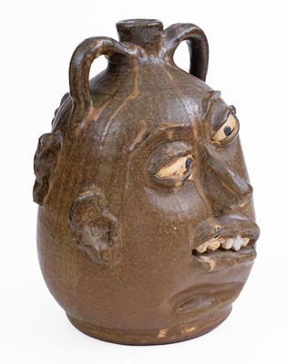 Lanier Meaders Alkaline-Glazed Stoneware Double Face Jug, Cleveland, GA, c1975