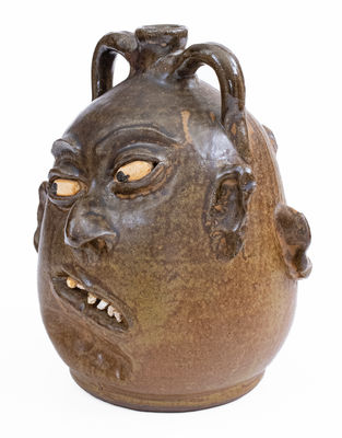 Lanier Meaders Alkaline-Glazed Stoneware Double Face Jug, Cleveland, GA, c1975