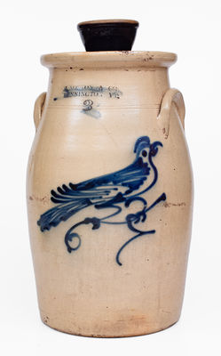 3 Gal. J. NORTON & CO. / BENNINGTON, VT Stoneware Bird Churn, c1860