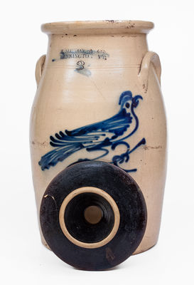 3 Gal. J. NORTON & CO. / BENNINGTON, VT Stoneware Bird Churn, c1860