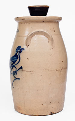 3 Gal. J. NORTON & CO. / BENNINGTON, VT Stoneware Bird Churn, c1860
