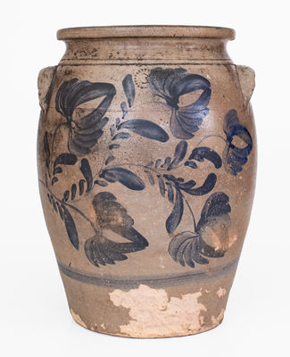 3 Gal. Western PA Stoneware Jar w/ Elaborate Floral Decoration, c1865