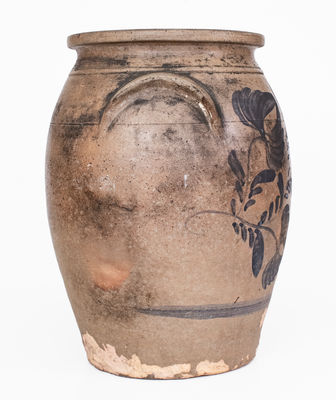 3 Gal. Western PA Stoneware Jar w/ Elaborate Floral Decoration, c1865