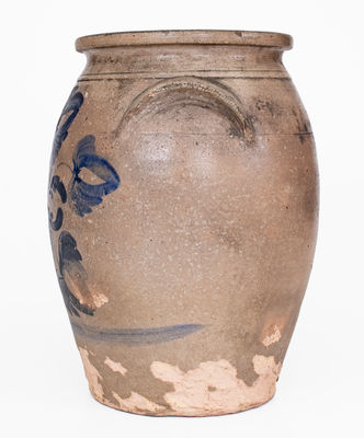 3 Gal. Western PA Stoneware Jar w/ Elaborate Floral Decoration, c1865
