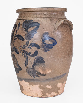 3 Gal. Western PA Stoneware Jar w/ Elaborate Floral Decoration, c1865