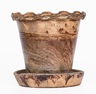 Anthony Baecher Redware Flowerpot with Saucer, Winchester, VA, c1880