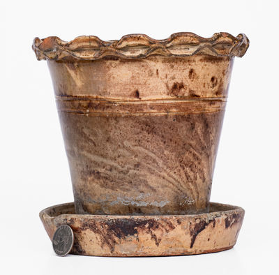 Anthony Baecher Redware Flowerpot with Saucer, Winchester, VA, c1880