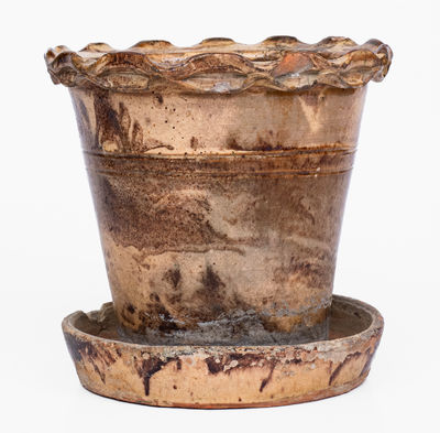 Anthony Baecher Redware Flowerpot with Saucer, Winchester, VA, c1880