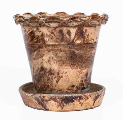 Anthony Baecher Redware Flowerpot with Saucer, Winchester, VA, c1880