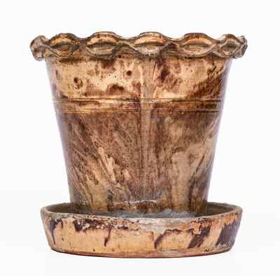 Anthony Baecher Redware Flowerpot with Saucer, Winchester, VA, c1880