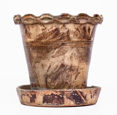 Anthony Baecher Redware Flowerpot with Saucer, Winchester, VA, c1880