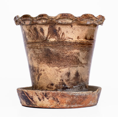 Anthony Baecher Redware Flowerpot with Saucer, Winchester, VA, c1880