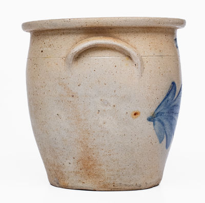 EVAN R. JONES / PITTSTON, PA Stoneware Jar w/ Cobalt Floral Decoration, c1875